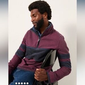 Fat Face Men's Zip-Up Sweater in Burgundy and Navy